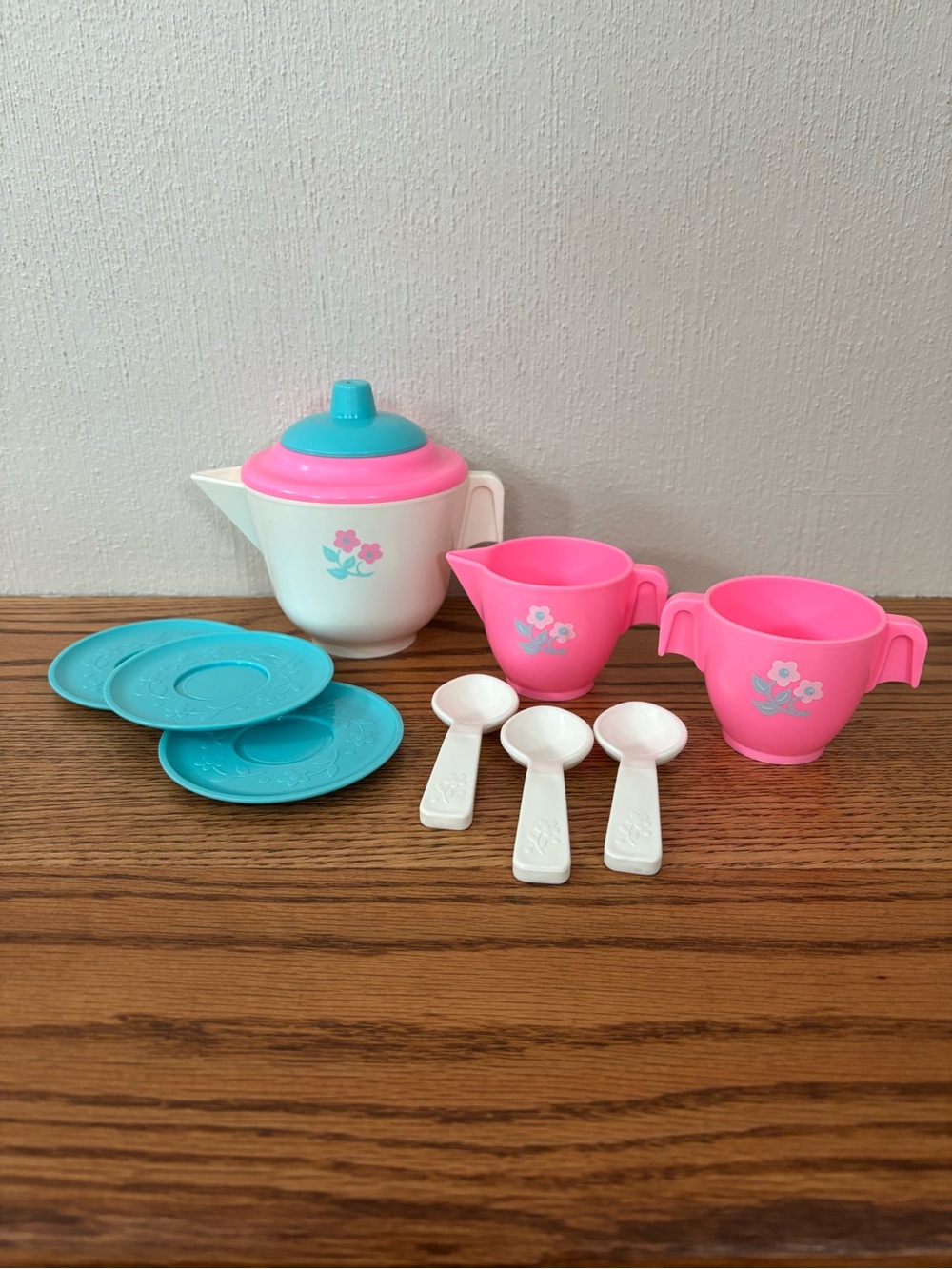 Vintage Fisher Price Tea Set 72009 Pink & Teal Toy Pretend Play Incomplete 1982